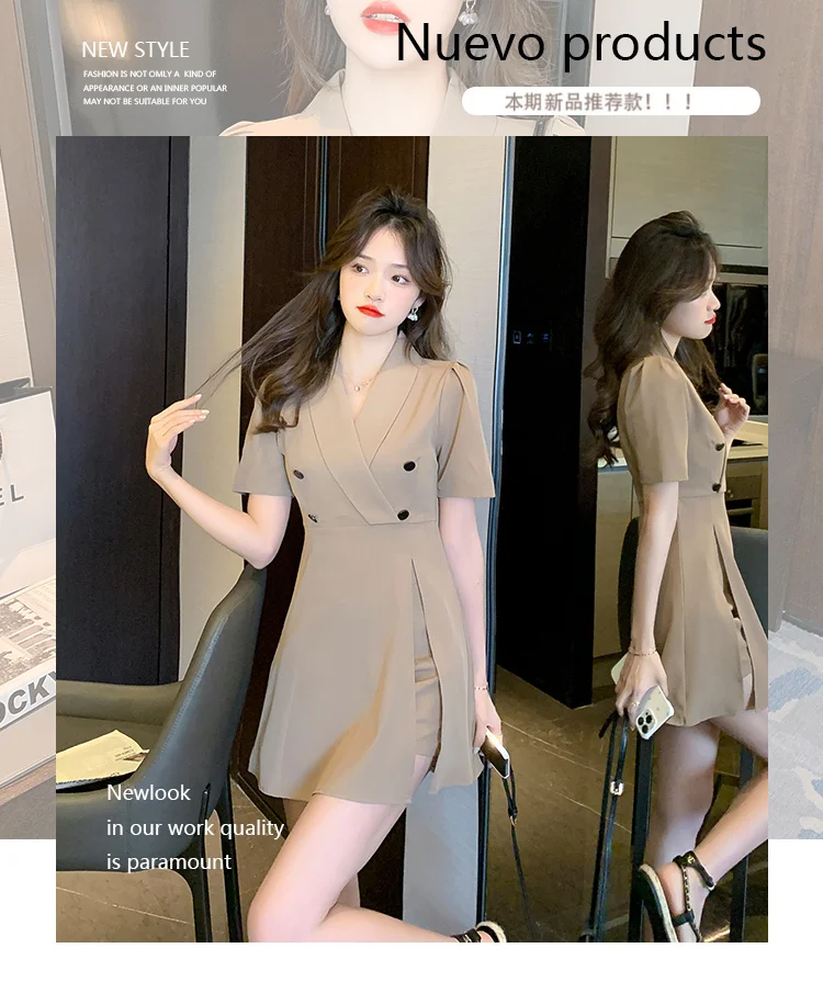 Real Photo Summer New Short Blazer Dress Outfits Bodycon Double Breasted Split Dress And Shorts Two-Piece Set Suits Female 2023