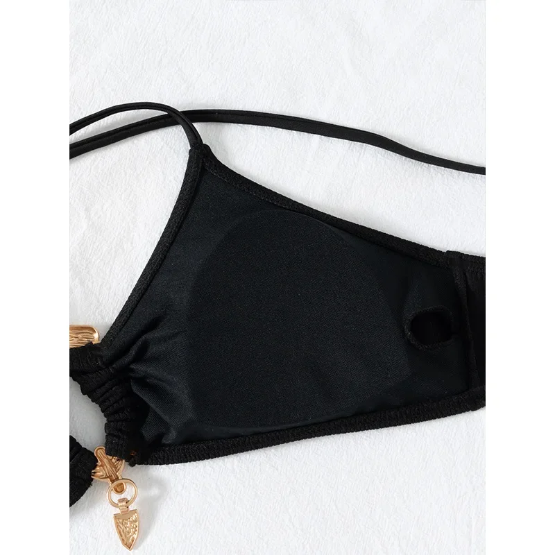 Seksowne czarne stringi bikini 2025 dwuczęściowy strój kąpielowy damski stroje kąpielowe damskie stringi bikini zestaw sportowy strój do pływania plażowy kostium kąpielowy