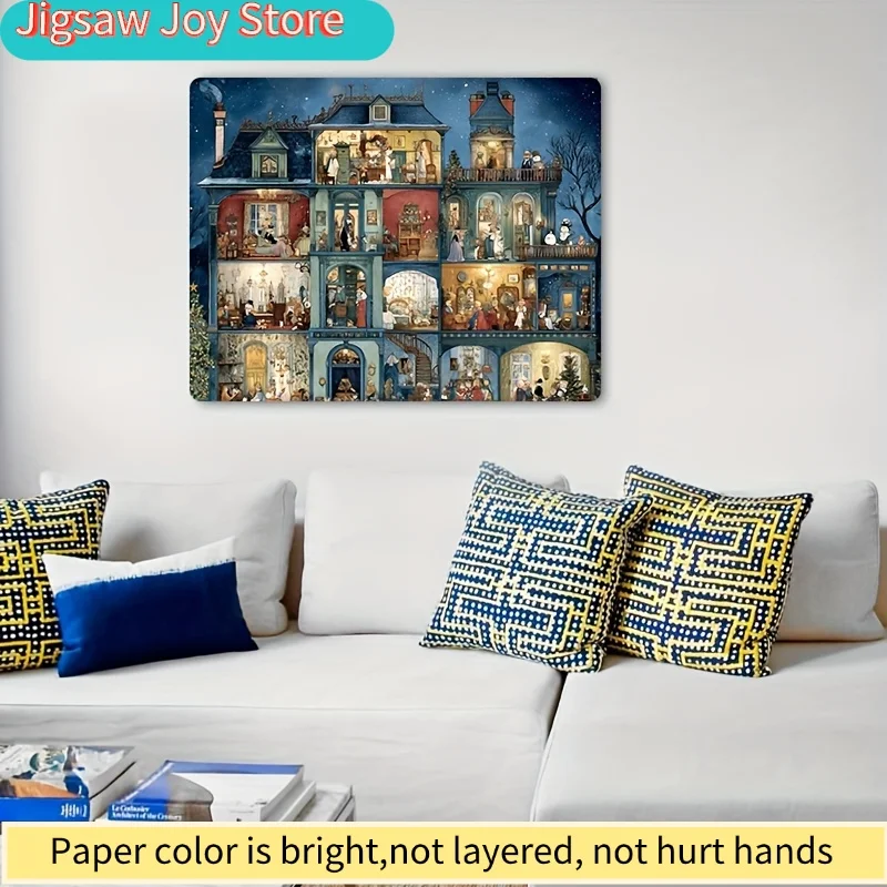 1 boîte de mini puzzles en papier pour adultes : "Maisons colorées" ou jeux et activités de fête, adaptés aux jeux et activités de fête.