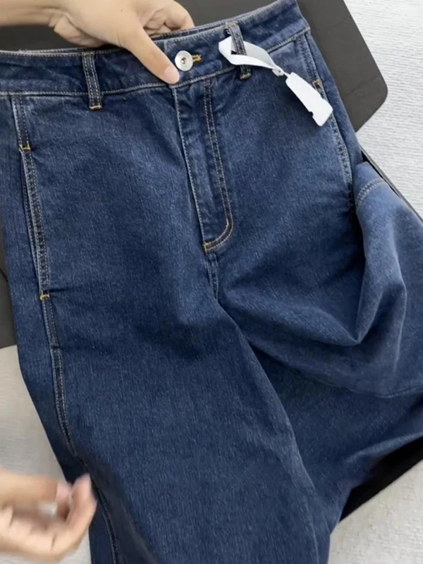 

Retro Blue High Waist Straight Leg Flared Jeans Women's Loose Wide Leg Pants Spring Season Small Size Drapey Leg Trousers