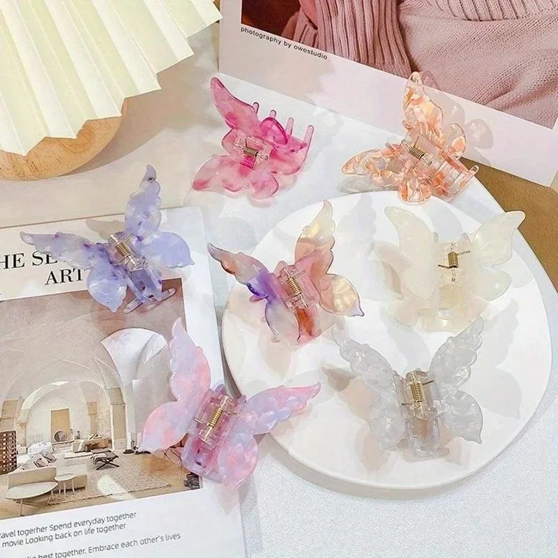 Sweet Butterfly Hairpin Summer Fairy Clip Gradient Tie-Dye Acetate Headwear Women Girls Styling Tools Barrettes Hair Accessories