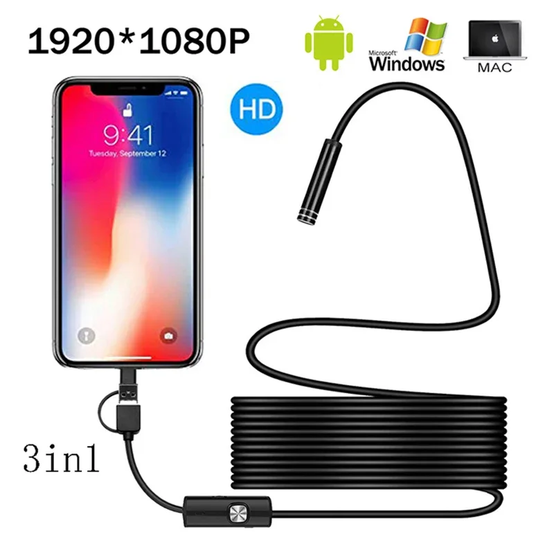 

1080P Full HD USB Android камера эндоскоп IP67 1920*1080 1 м 2 м 5 м микро инспекционная видеокамера змеевидный бороскоп трубка