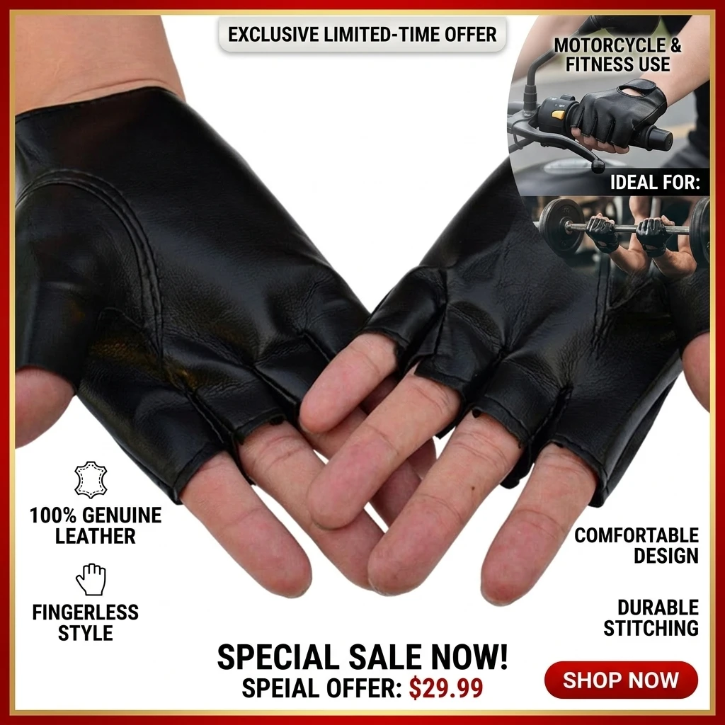 Men Women Gloves PU Leather Fingerless Fitness Sports Button Street Dance Perform Fishing Tactics Four Seasons Cycling Gloves