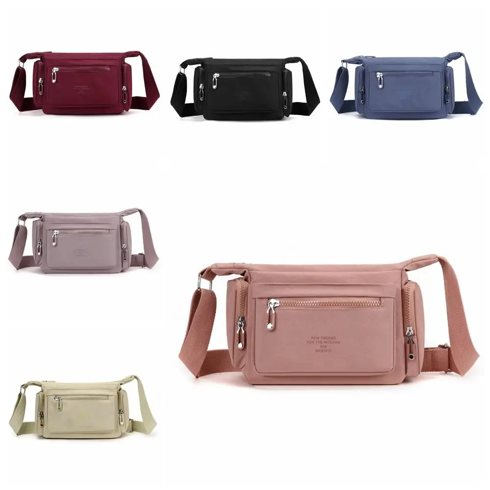 

Portable Nylon Crossbody Bag Lightweight Adjustable Strap Middle Aged Tote Bag Solid Color Fashionable Multipockets Shoulder Bag