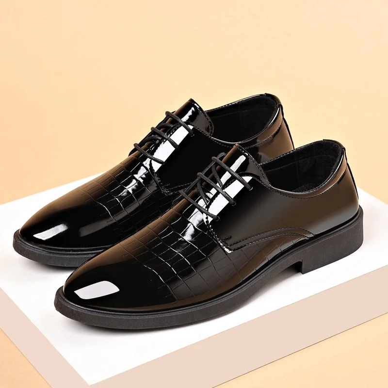 Men's Black Glossy Croc Oxford Shoes Size 47