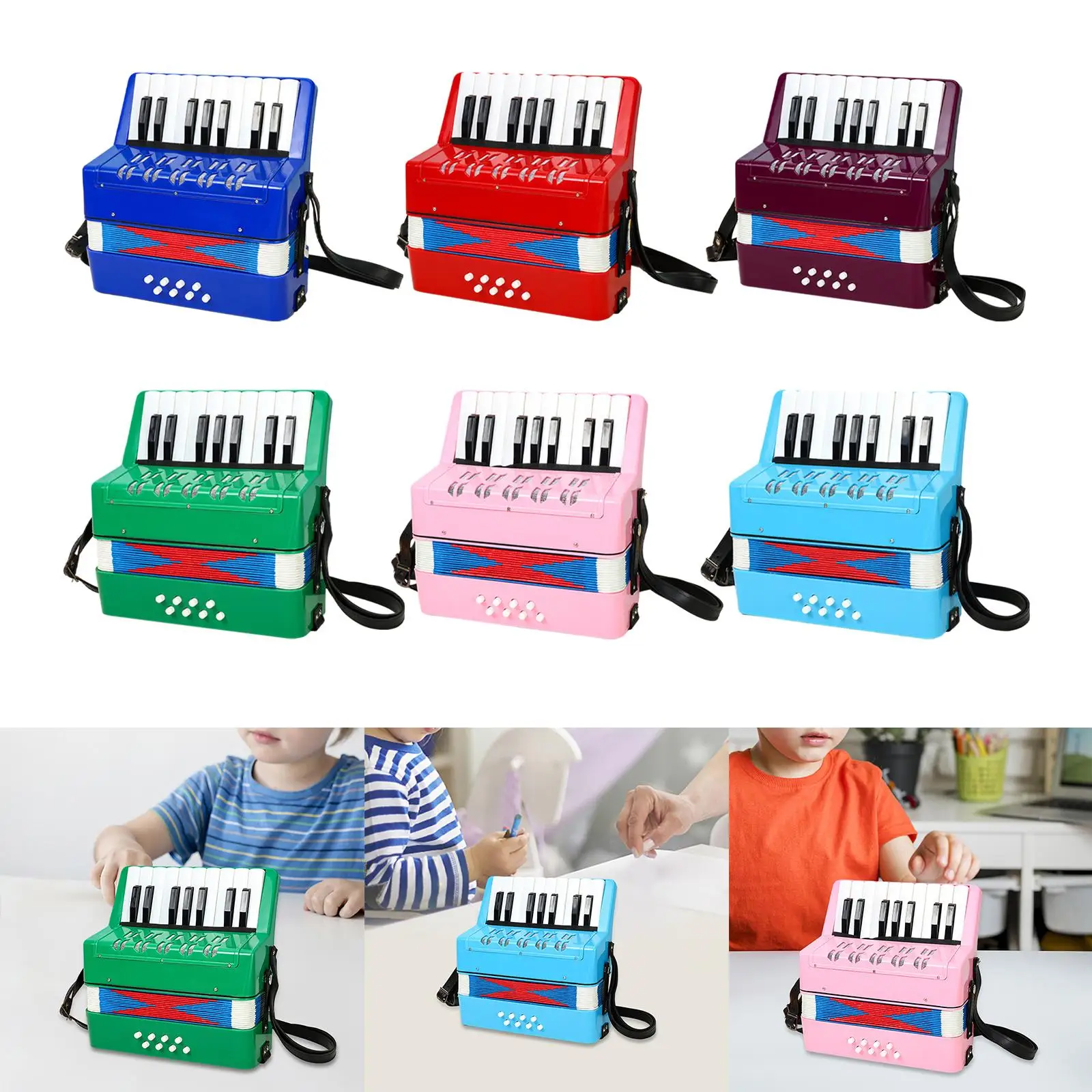 17 teclas 8 baixo piano acordeão crianças acordeão brinquedo portátil leve instrumento musical pequeno botão acordeão para iniciante