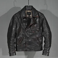 LNY!Wholesales.2024 vintage tea core batik horsehide jacket,US rider style leather clothes,Man cool slim genuine leather coat,