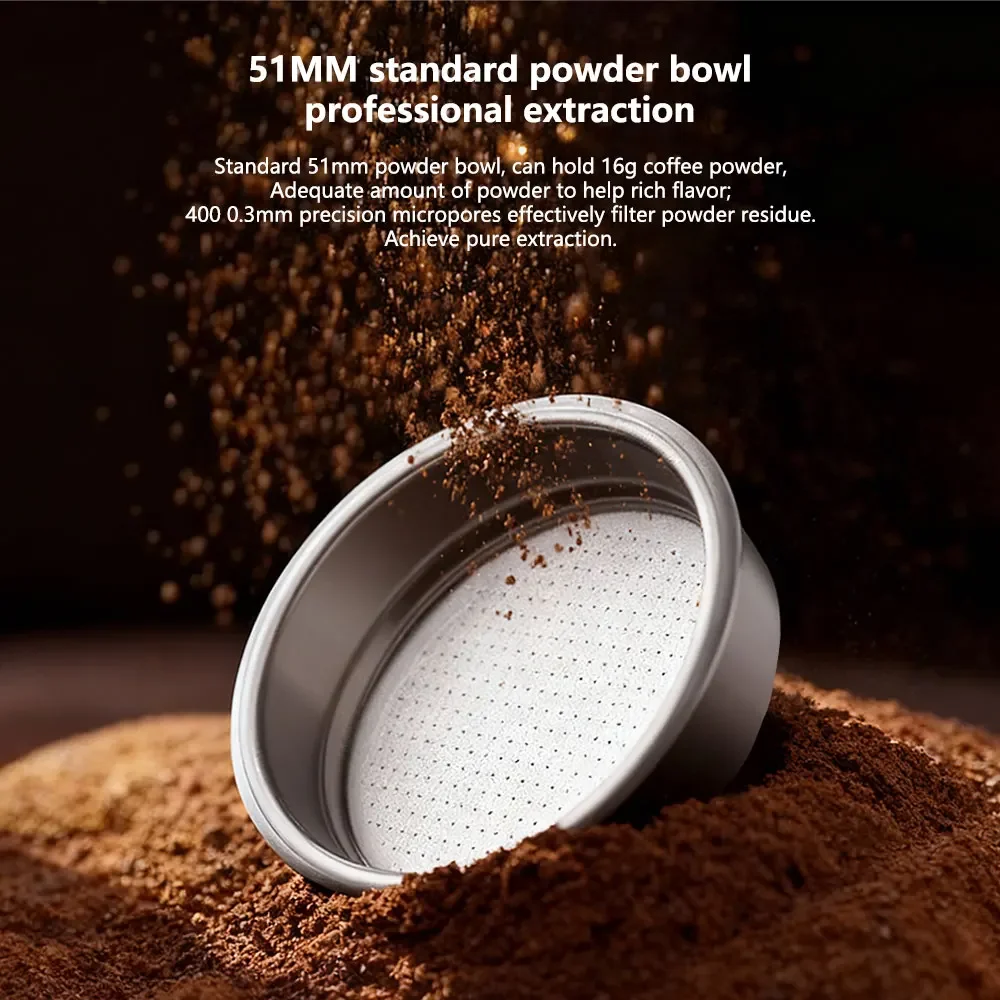 DENOKIN  51mm Stainless Steel Coffee Filter Basket Coffee Powder Bowl For Portable Espresso Coffee Machine Accessories image 6