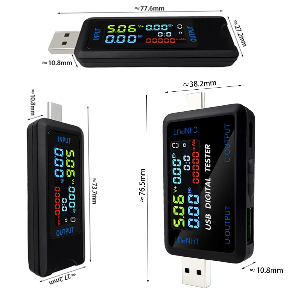 USB Type-C เครื่องทดสอบแรงดันไฟฟ้าตัวบ่งชี้ไฟฟ้าแอมป์มิเตอร์ Power Meter Charge DC มัลติมิเตอร์แบบดิจิตอลโวลต์มิเตอร์ Wattmeter