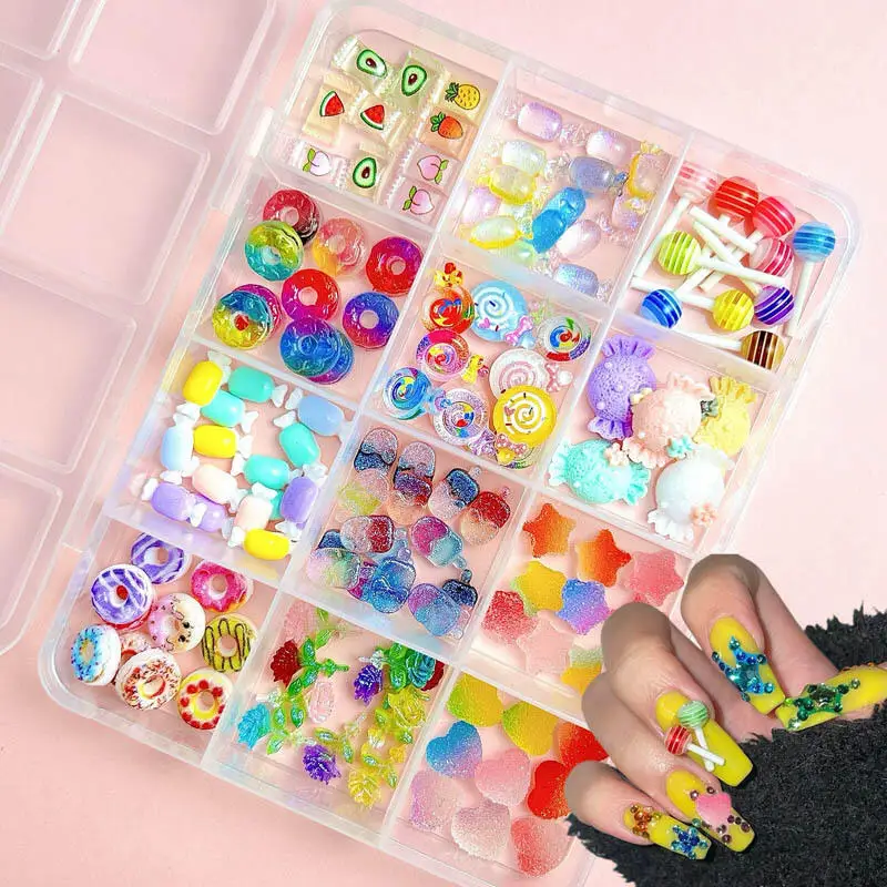 1Box Dopamine Colored Candy Snacks Nail Art Decoration Gradient Ice-cream Donuts Desserts Resin Nail Charms Handmade DIY Nails