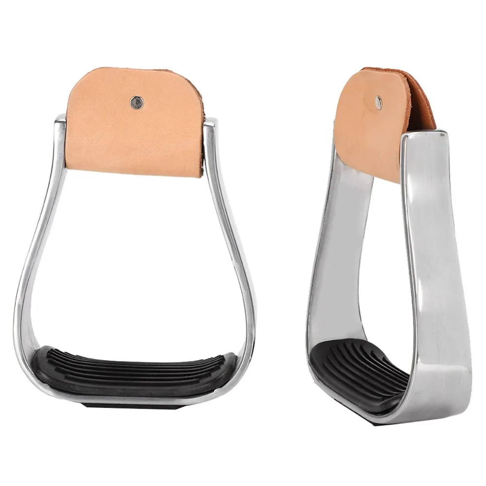 2pcs-aluminum-western-stirrups-rubber-anti-skid-pad-non-slip-bottom-horse-riding-stirrups-silver-cushioned-stirrups