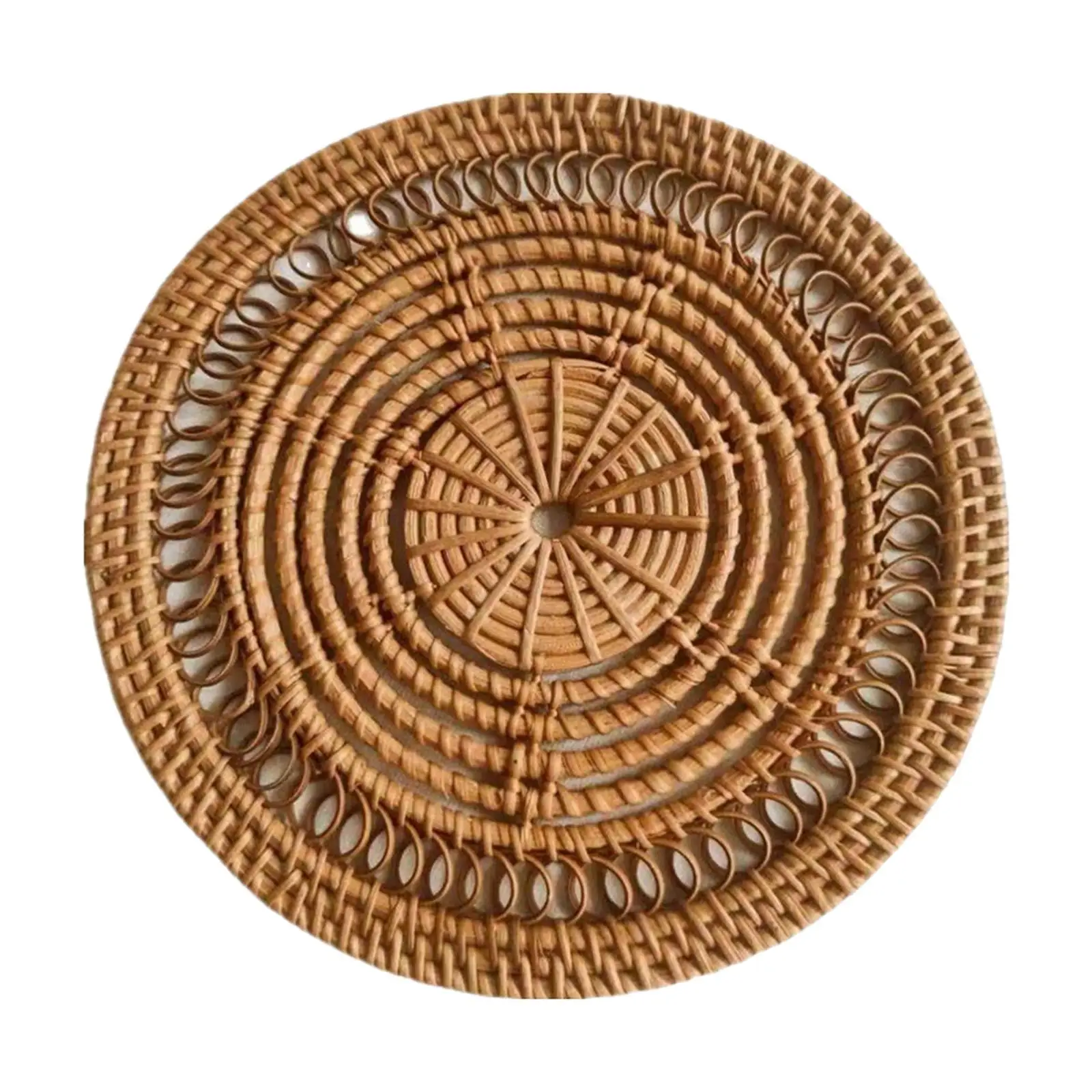 Rattan Wall Basket Handwoven Round Shallow Tray Decor for Office Living Room Homestay Farmhouse