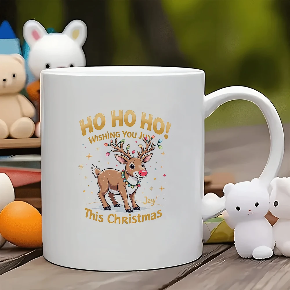 

11oz Cup + Christmas Reindeer Theme + Colorful Lights Decor Kids Water Bottle Family Office Holiday Gift