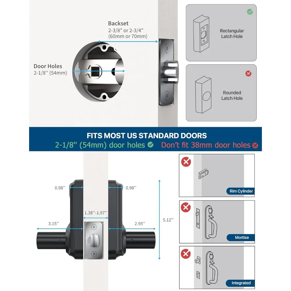 Keyless Entry Door Lock with Keypad and Handle for Front Doors, Touchscreen, Anti-peep Password, Auto-Locking, Matte Black 4 Pac