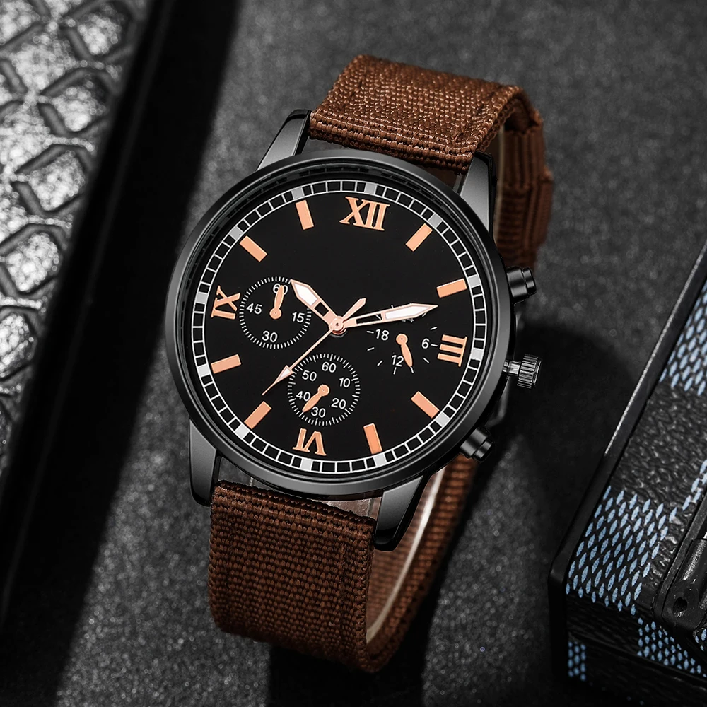 4pcs Simple and Fashionable Men's Watch Nylon Strap Quartz Strap Bracelet Set, Suitable for Daily Wear and Holiday Gifts