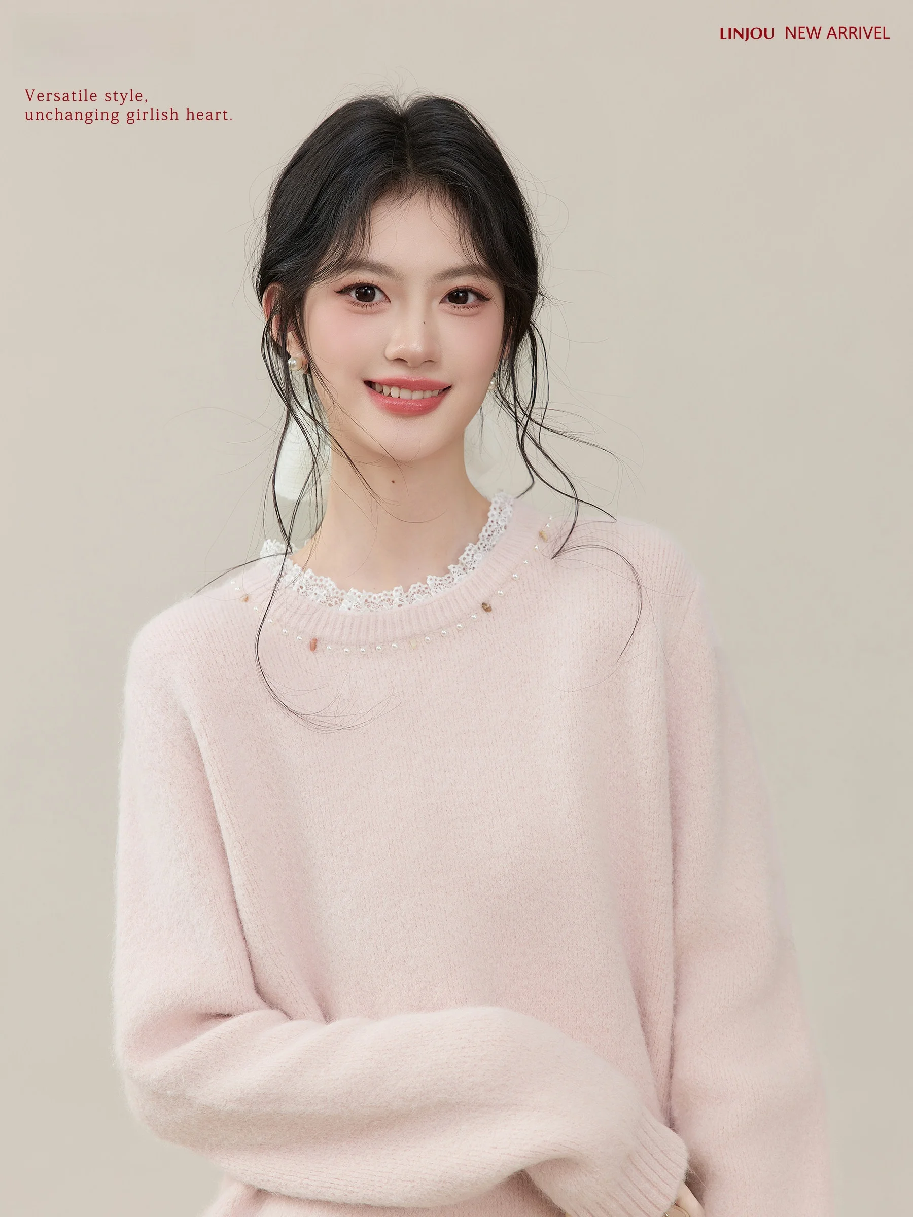 

Princ Sle розовый кружевной вязаный свитер, женская внутренняя одежда, мягкий удобный длинный свек, зимняя модная повседневная уличная одежда