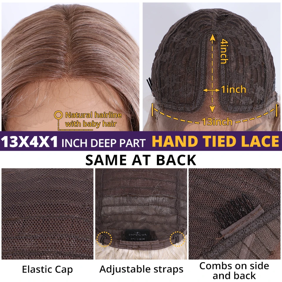 موضة المعبود 22 بوصة الجسم موجة الدانتيل الجبهة الباروكات الاصطناعية أومبير شقراء النبيذ الباروكات سهلة ارتداء الأبيض الاستخدام اليومي تأثيري الباروكات للنساء #6