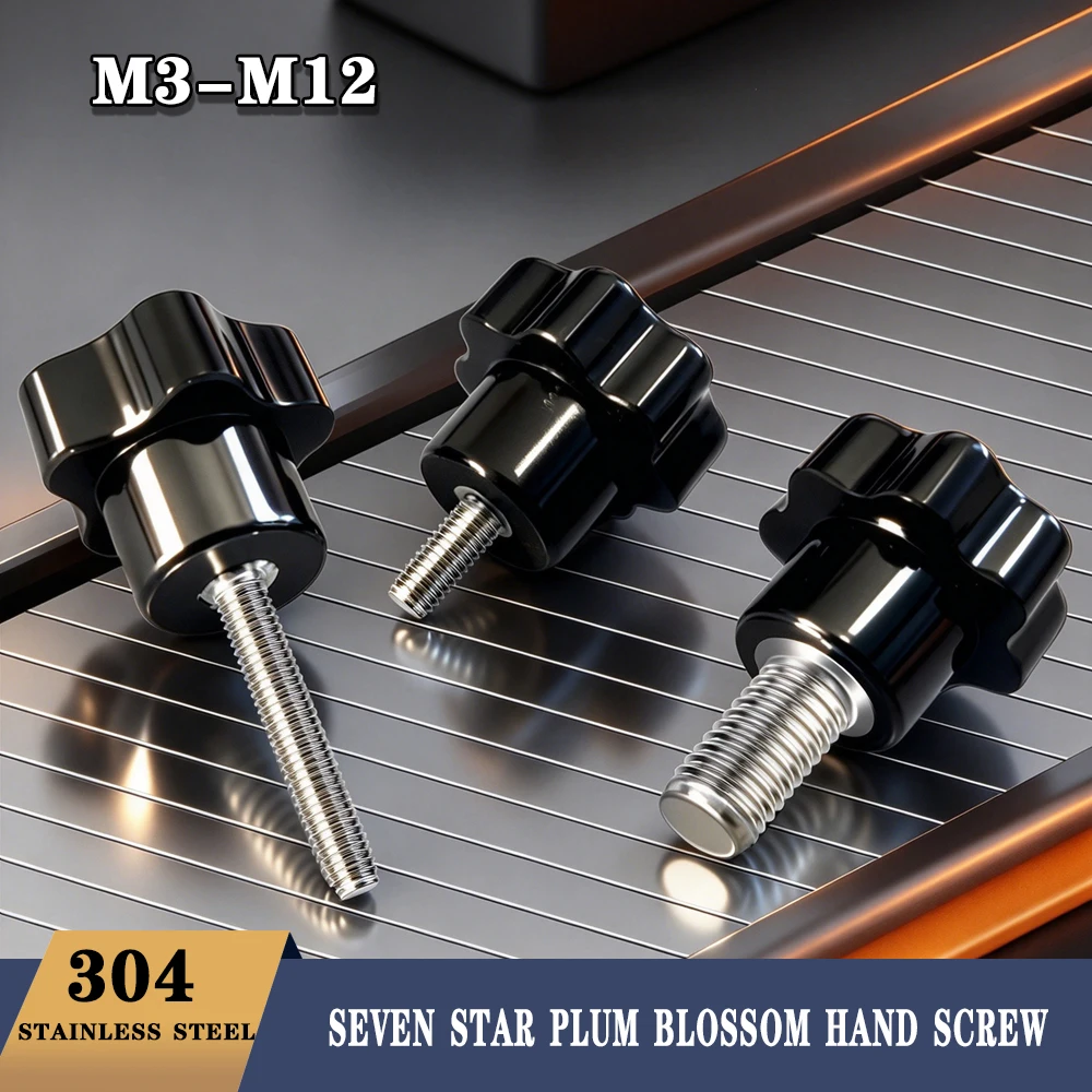 Star Hand Knob Screws Bolt M3 M4 M5 M6 M8 M10 M12 304Stainless Steel Star Shape Head Thread Clamping Thumb Handle Machine Screw