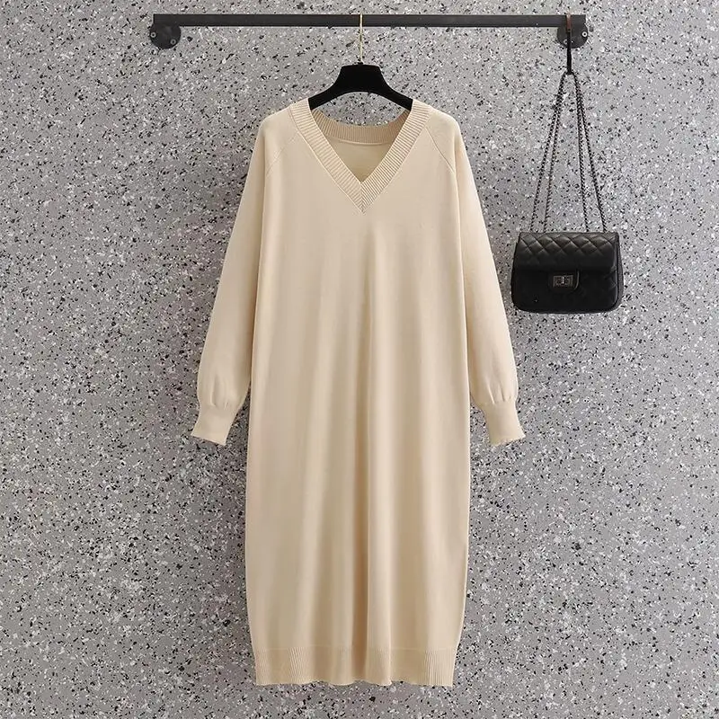 

Autumn Winter New Solid Color Fashion Long Sleeve Knitted Dress Women High Street Casual Elegant Comfortable Mid-length Vestidos