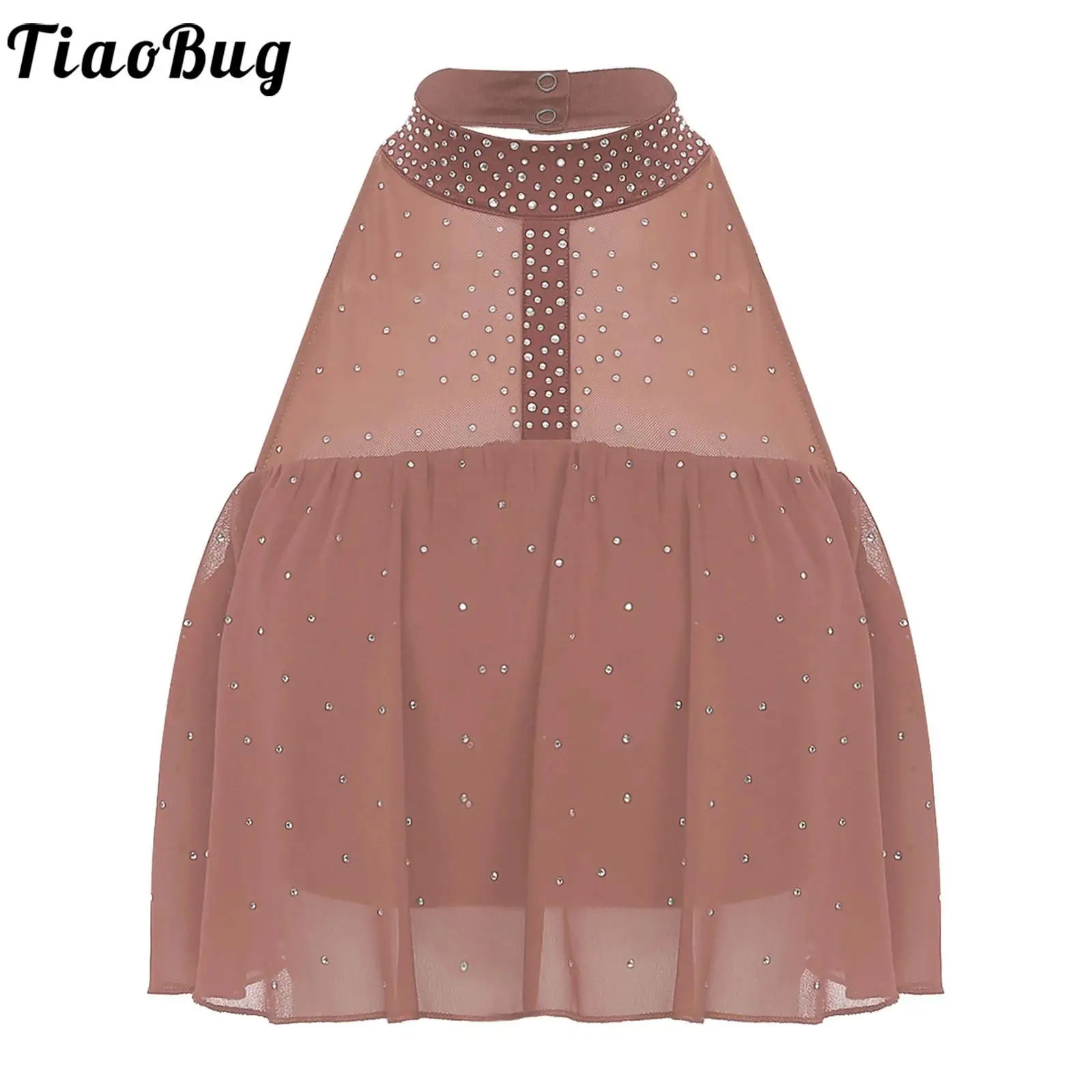 

Women Halter Sleeveless Cropped Vest Backless Rhinestone Ruffled Tank Tops for Modern Ballet Lyrical Dancing Costume Performance
