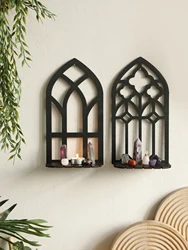 Gothic Wooden Hollow Wall Decoration Black Wall Hanging Home Decor Floating Shelves Vintage Door Frame Rustic Spooky Decorative