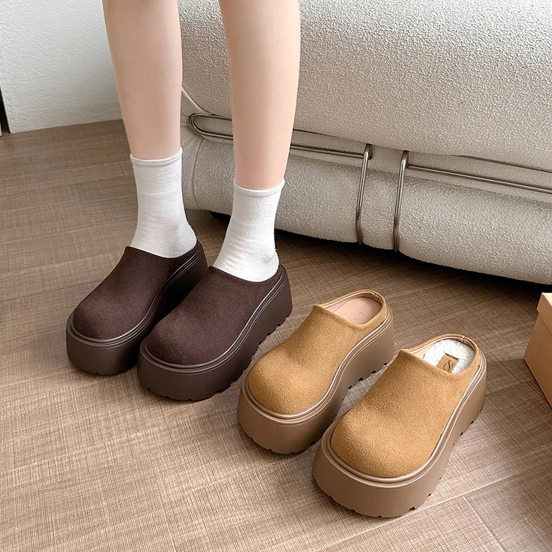 

2024 New Mules Slippers Women Shoes Khaki Casual Slippers Flat Cover Toe Slides Platform Loafers Comfortable Versatile Women's