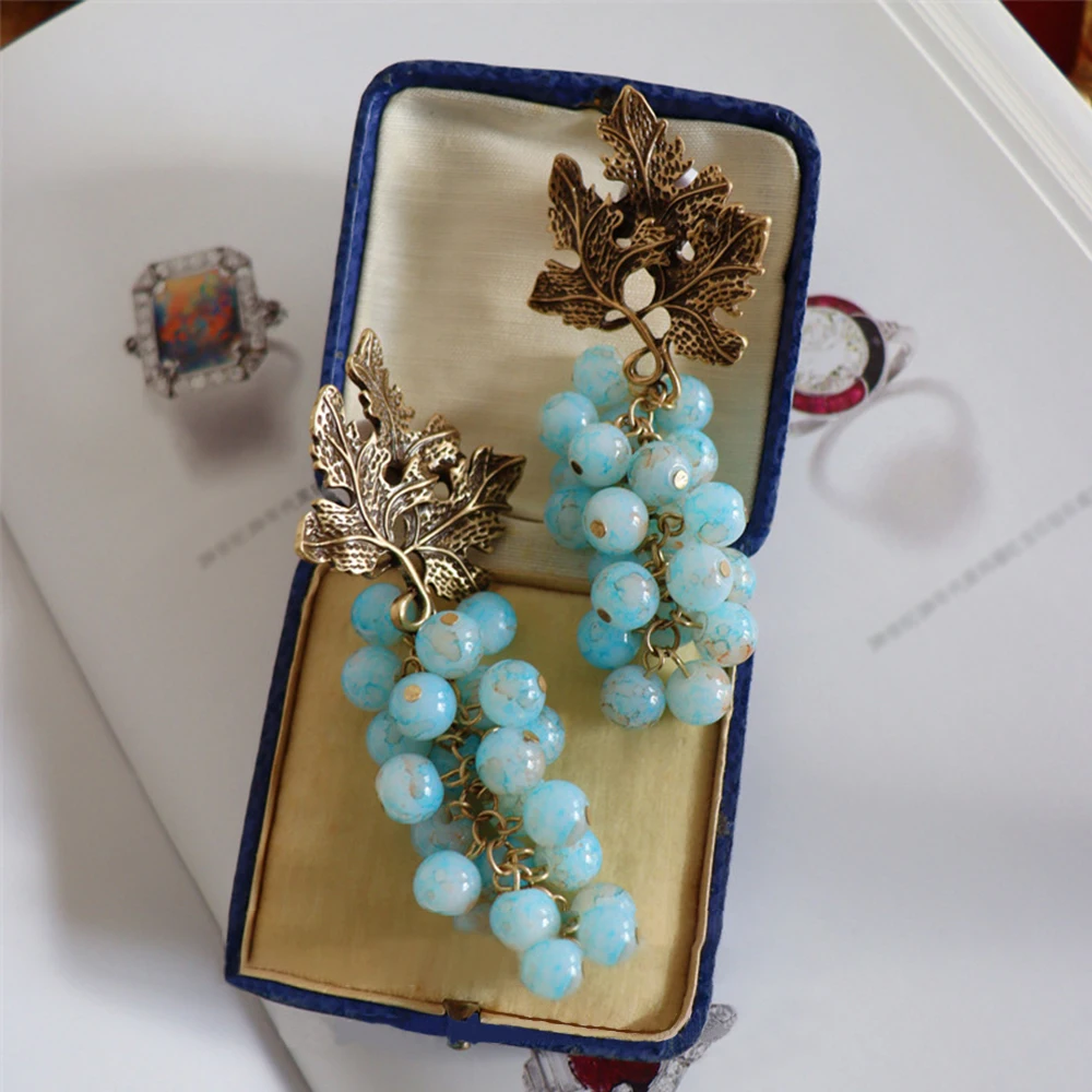 Vintage  jewelry fashion classic luxury style glass beads with Bohemian women's earrings studs