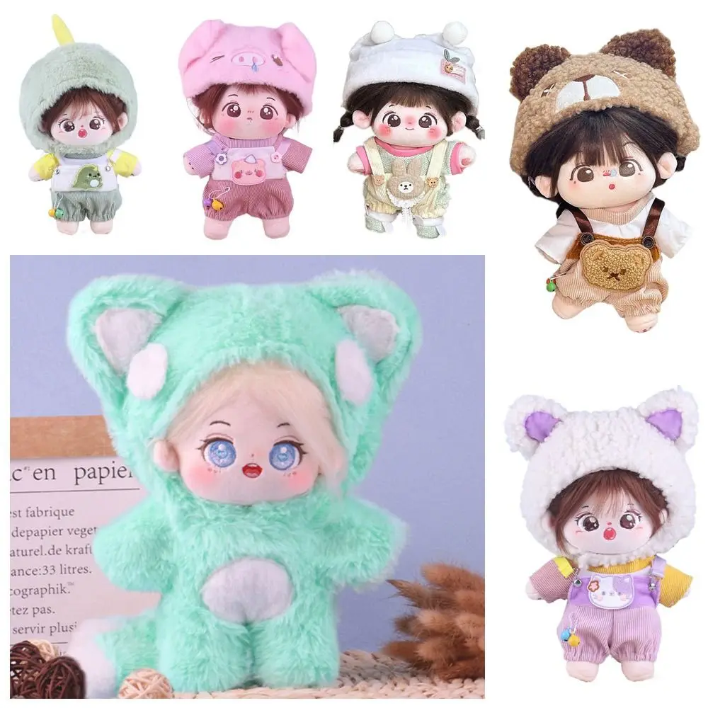 20cm Doll Clothes Doll Accessories Suspender Pants Mini Animal Ears Plush Cap Photo Props Cartoon Animal Hairy Pajamas