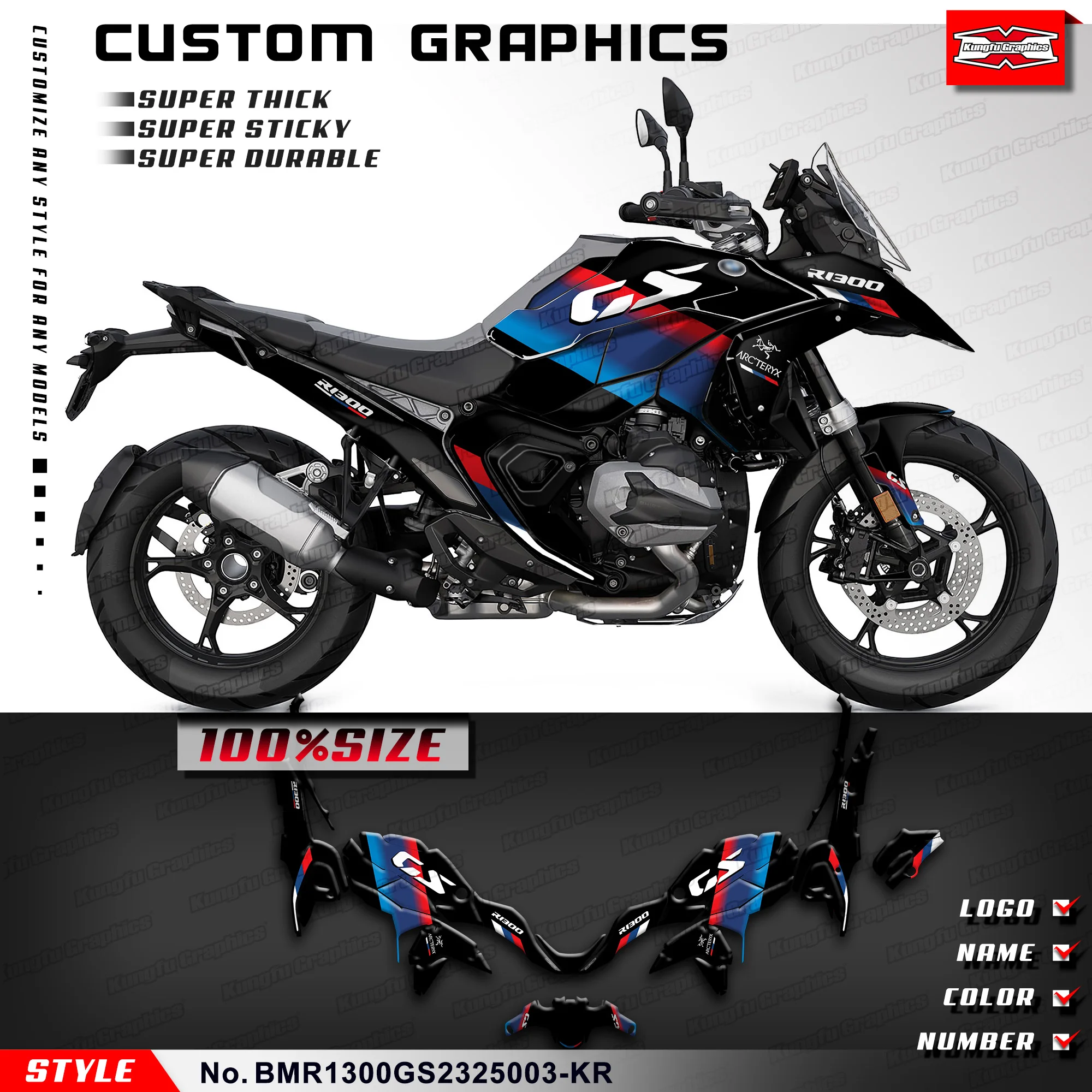 KUNGFU GRAPHICS Stickers Complete Vinyl Decal for R1300GS R 1300 GS 2023 24 25 Adhesive Graphics Decoration, BMR1300GS2325003-KR