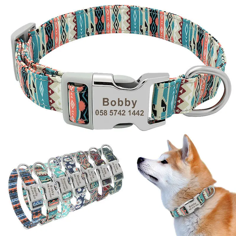 

Dog Collar with Engraved Dog Tag to Prevent Loss, Adjustable Semi-Metal Buckle, Medium and Large Dog Collar with Engraving