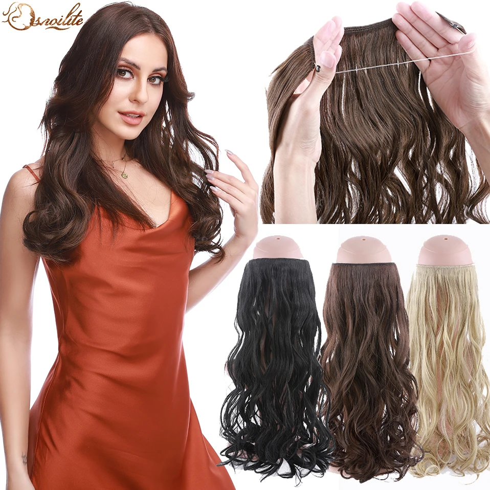 S-Noilite-Fio Invisível Sintético Em Extensões De Cabelo, Cabelo Natural, Nenhum Grampo Com Linha Secreta, Fácil Anexar Hairpiece, 20\