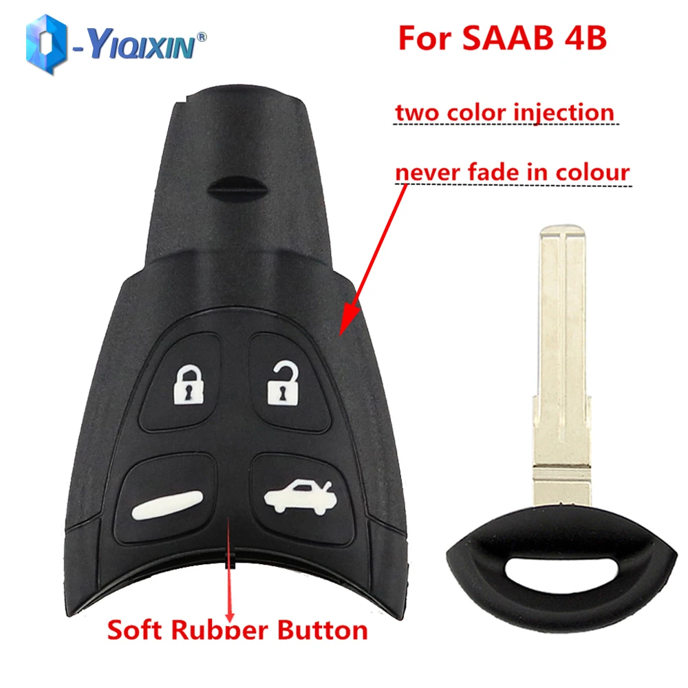 YIQIXIN 4 Buttons Remote Shell Case Soft Rubber For SAAB 93 95 9-3 9-5 WF Convertibl 2003-2011 Keyless Go Replacement Fob Cover