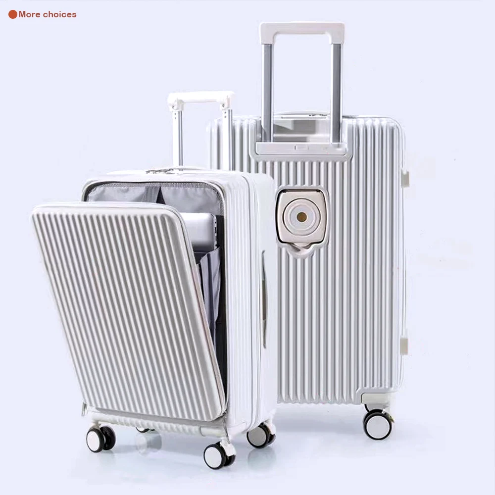 Front Laptop Pocket Suitcase Wide Handle Travel Suitcase Men 20''Carry-On Luggage Women PC Aluminum Frame Trolley Case 24'' 28''