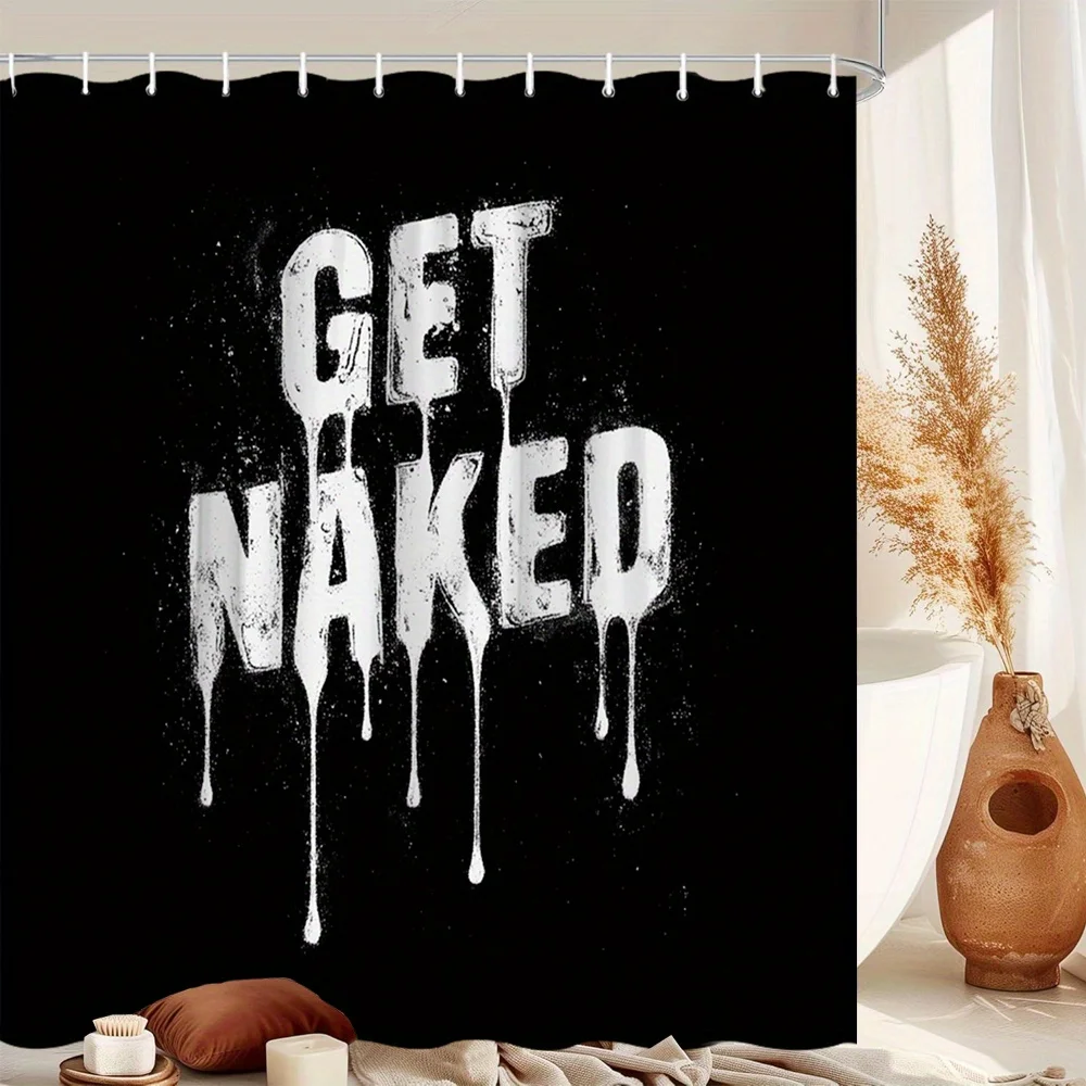 

Черно-белая шторка для душа (1 шт.) – с надписью «Get Naked» в стиле «Dripping Font», юмористическая шторка для ванной комнаты в минималистичном и дерзком стиле.