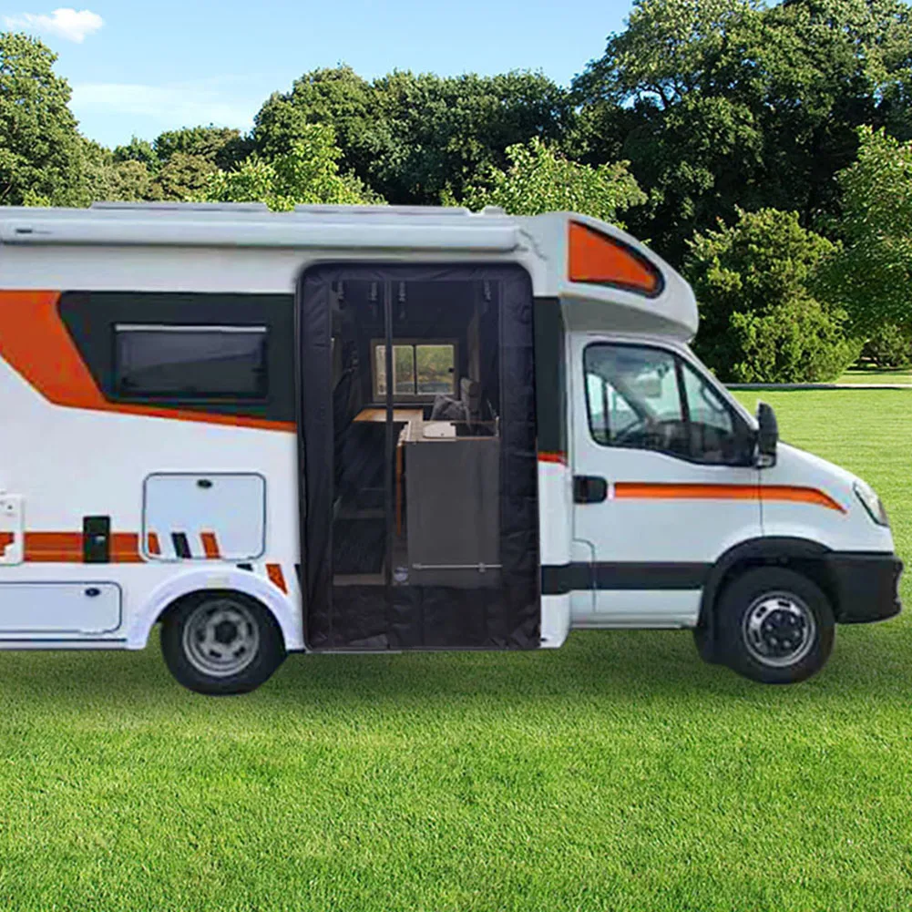 

Magnetic Caravan Door Curtain with Zipper Caravan Fly Screen Breathable Insect Mosquito Screen for Camper Sliding Door Back