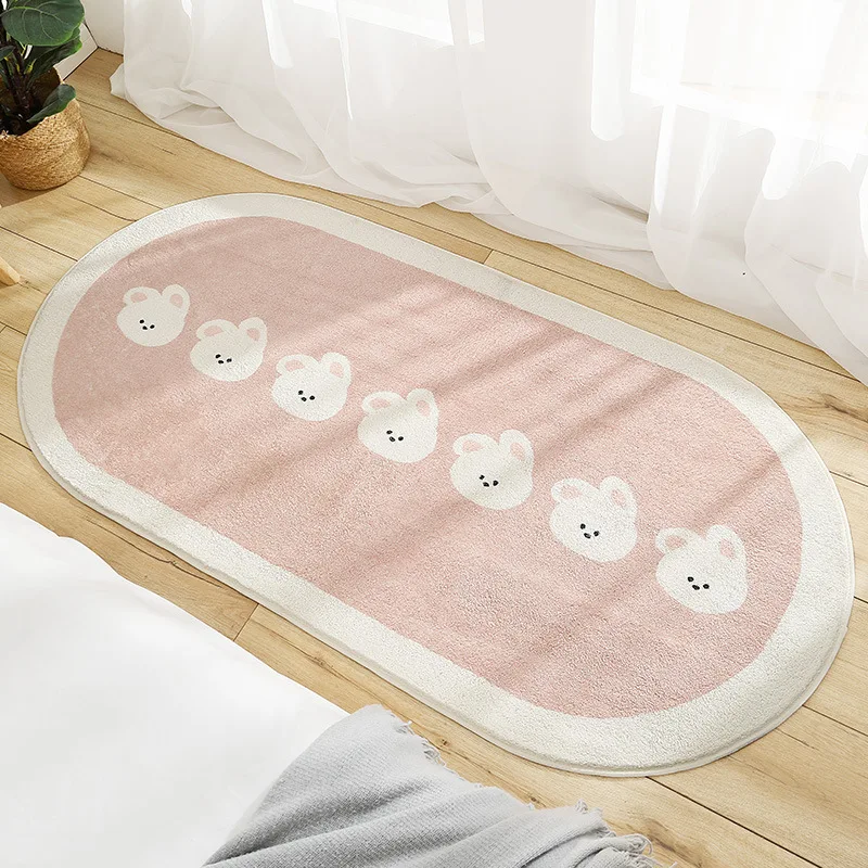 

Cartoon Animals Bedroom Rugs Pink Bedside Soft Carpet Kids Room Non-Slip Baby Play Mats Living Room Floor Mat Machine Washable