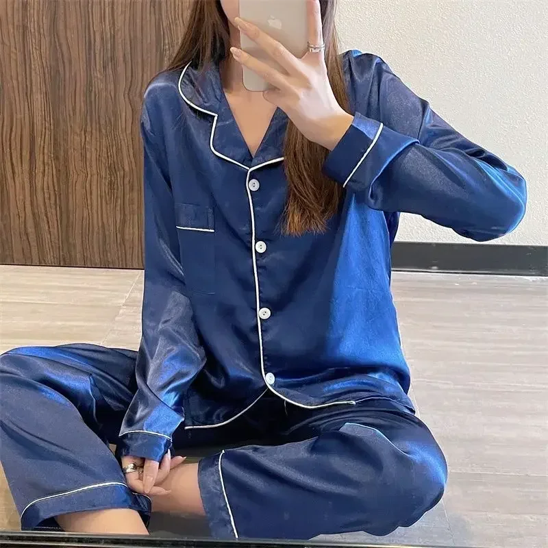 Women Silk Satin Pajamas Pyjamas Set Sleepwear Pijama Couple Pajamas Suit dropshipping sales