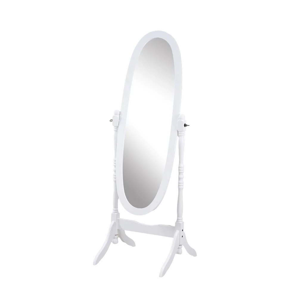 Traditional Queen Anna Style Wood Floor Cheval Mirror, White Finish