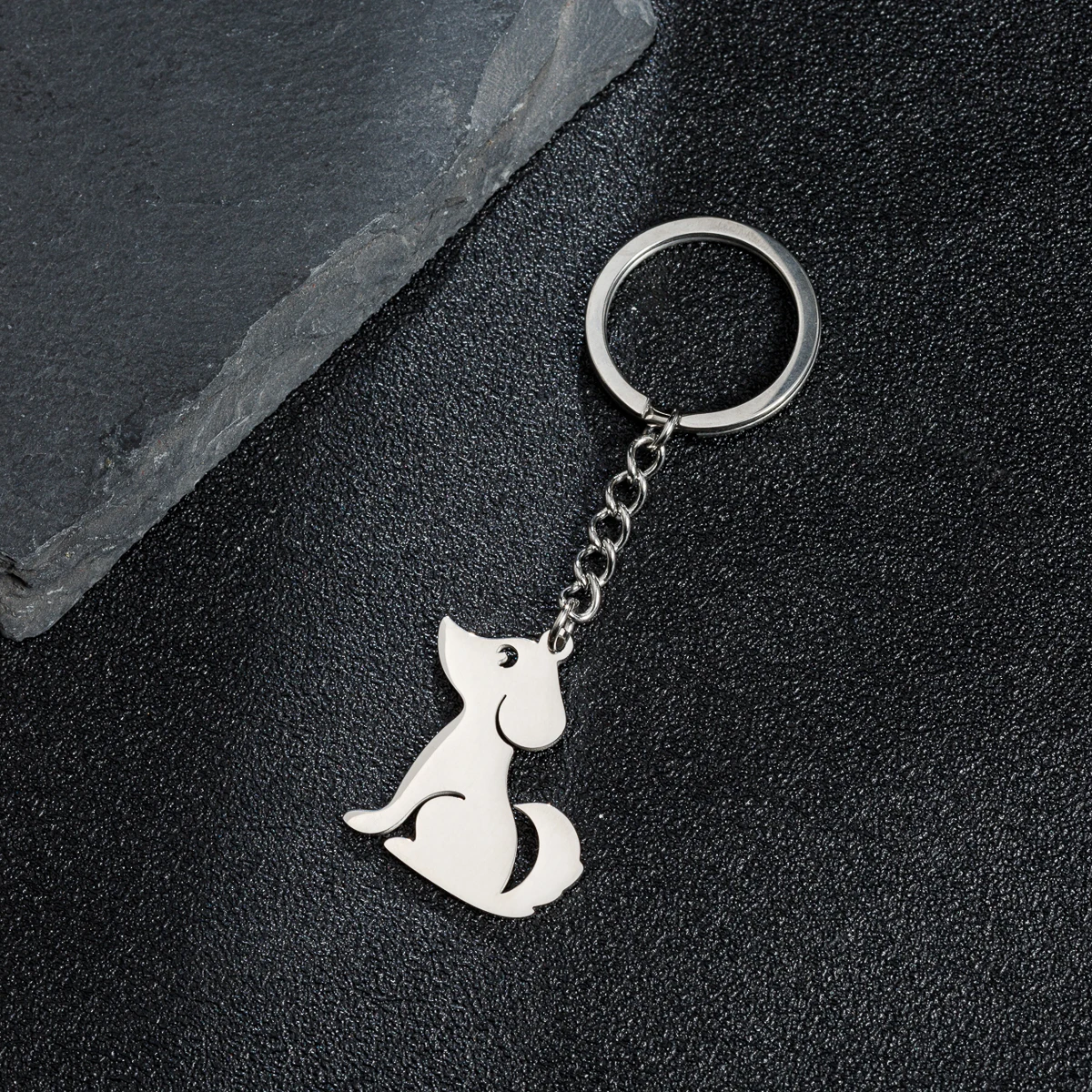 Shuangshuo Stainless Steel Dog Animal Keychain Cartoon Lovely Puppy Key Rings Keychains Key Holders Pendant Accessories Gift