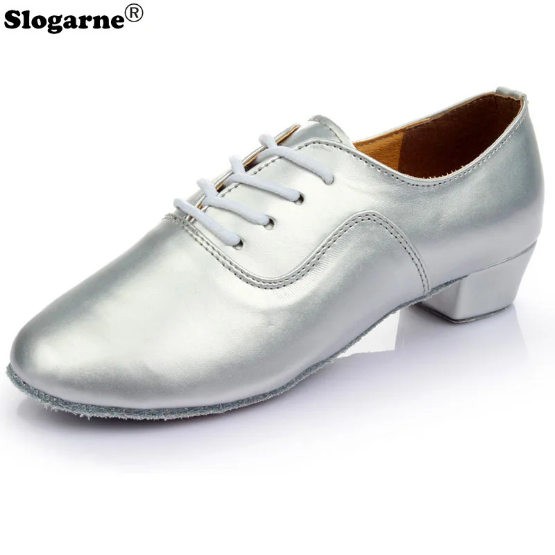 Men\'s Latin Shoes Boy Children\'s Ballroom Tango Jazz Dance Shoes Performance Show Soft Leather Sole Women Modern Square Shoes