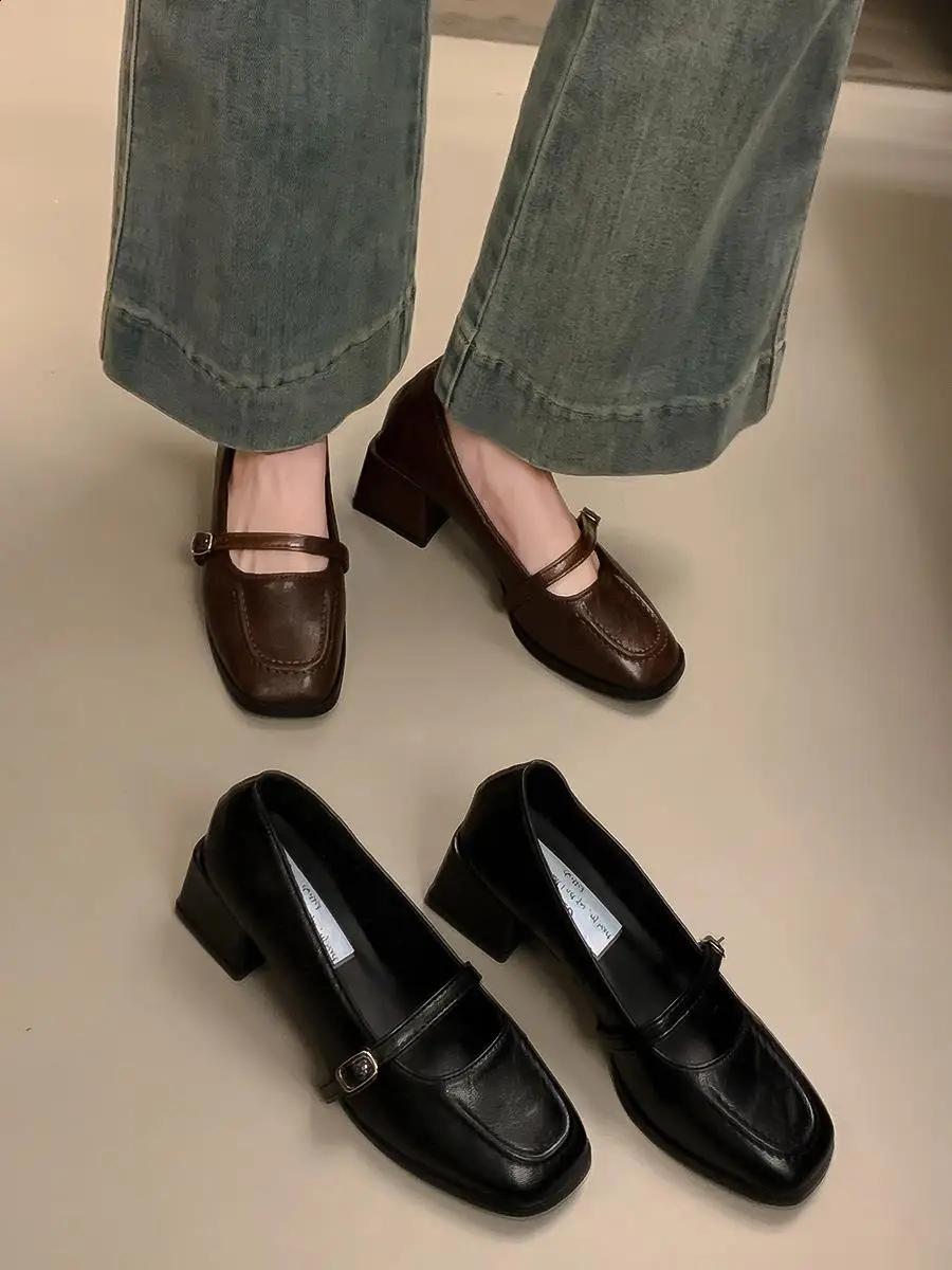 Lolita Schoenen Instapper Gouden Hakken Dikke Sandalen Merkpumps Klompen voor Dames Vierkante Neus 2024 Ondiepe Mond Mary Jane Slip-On Sp