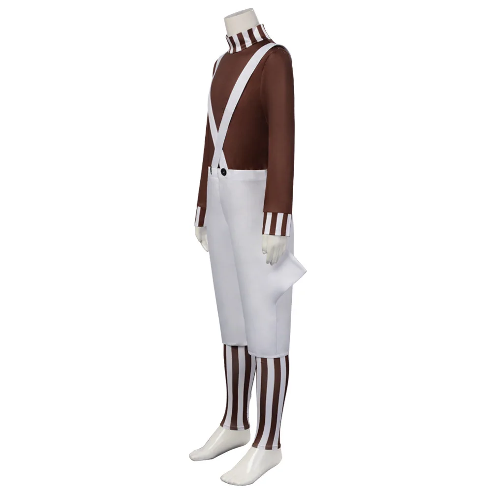 Men's Oompa Loompa Costume with Wig Halloween Party Suit Chocolate Factory Worker Cosplay Outfits for Male