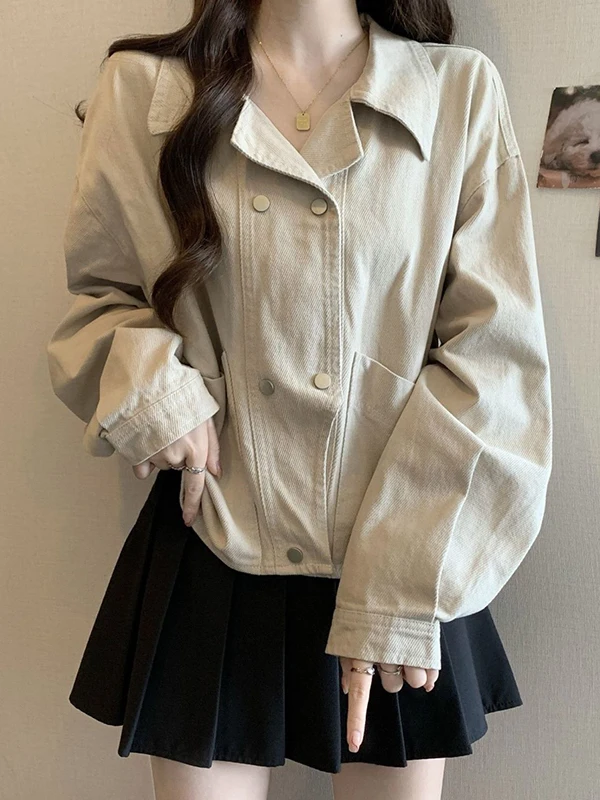 

plus Size 300 Pounds Women's Casual Commuter Style Shirt Collar Jacket Spring Season Fashion Design Loose Fit Long Sleeve