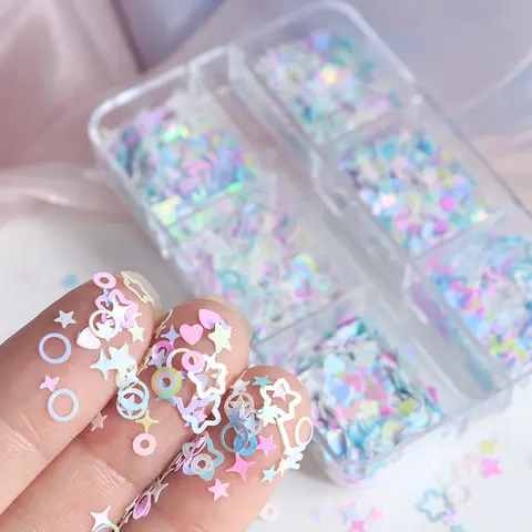 6 Grids Mermaid Stars Glitter Flakes Epoxy Resin Mold Filling English Alphabet Circle Love Heart Shape Sequins DIY Crafts Making