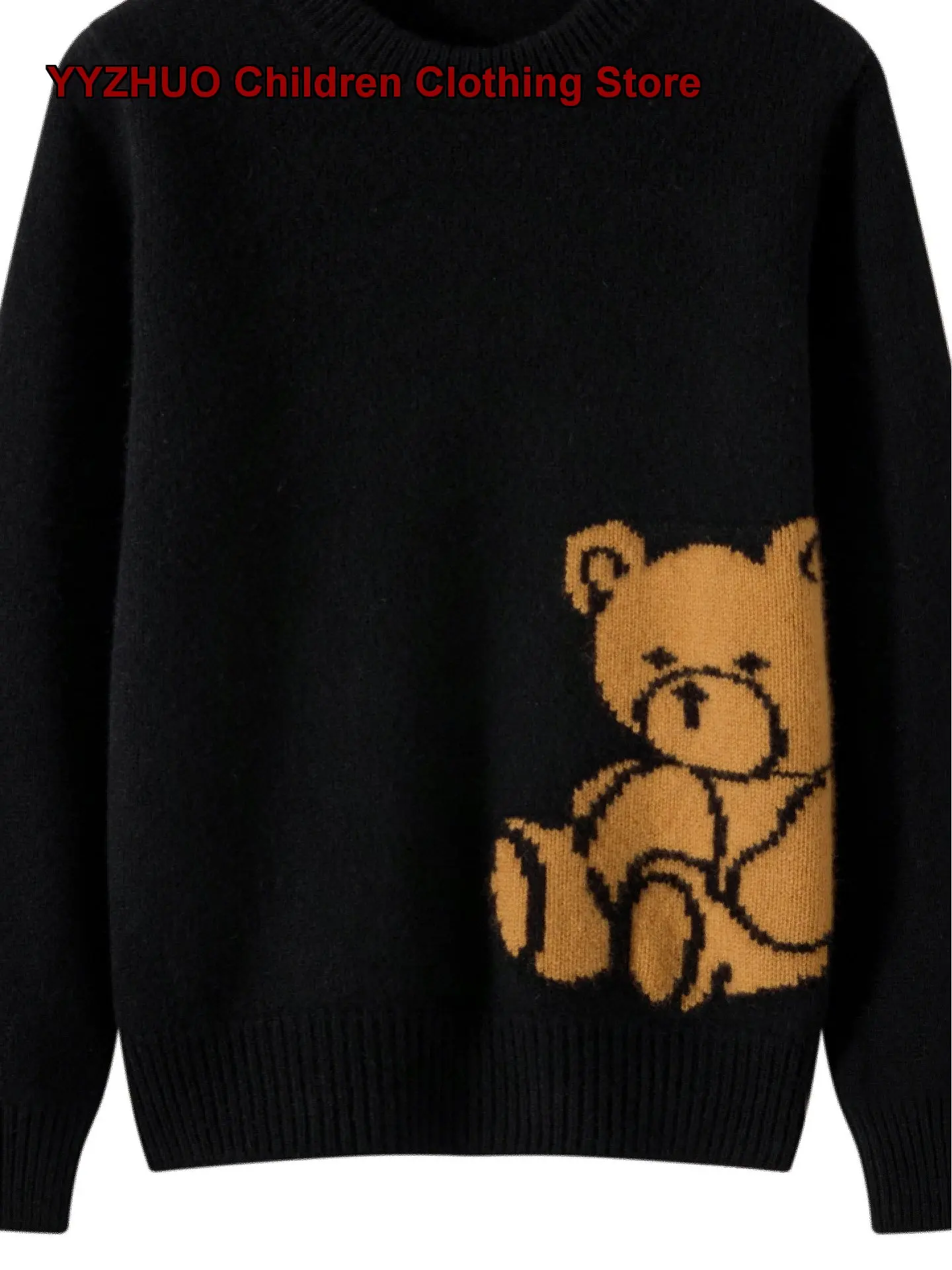 Kids Round Neck Double-Strand Thickened Boys Girls Knit Sweater Baby Bear Base Layer Top