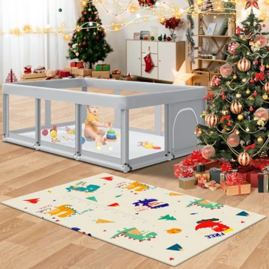 

74" ×50" Large Baby Playpen Play Pen for Babies and Toddlers and Fshibila Play Mat 74" × 50" PlayMat for Floor Baby Playmat for
