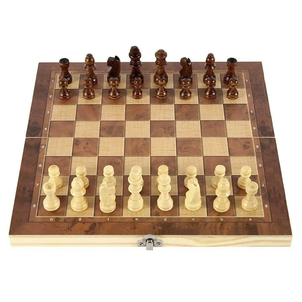 

1Set International Chess Game 3 in 1 Wood Folding Chess Checkers Backgammon Board Family Office Travel Picnic Checkers