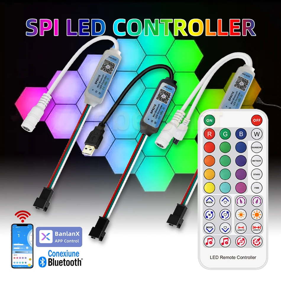 Mini SPI Pixel LED Controller DC 12V 24V USB5V Smart Dimmer 38-Key IR Wireless Remote for WS2811 WS2812B Magic Color Strip Light