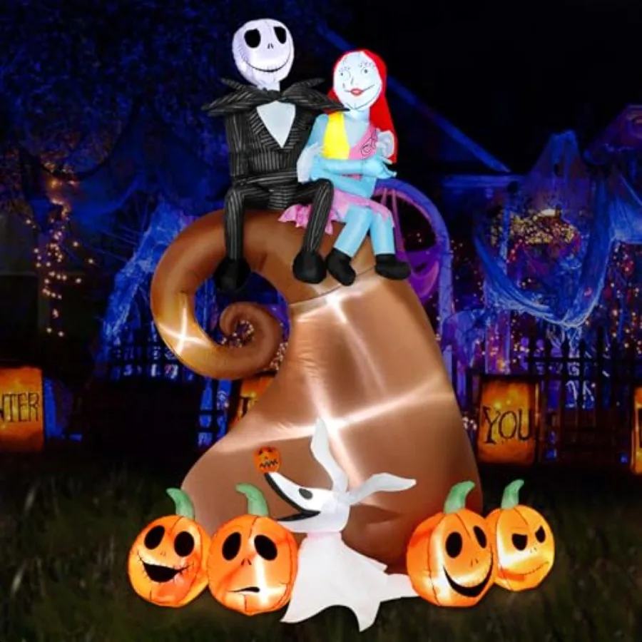 

Seeds of Light 6 Ft Iatable Halloween Yard Decoration Outdoor Hill Skeleton Couple with Pumpkin MultiElement Blow Up Decoration