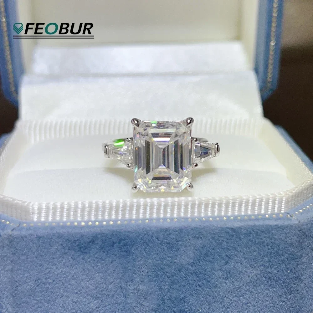 Certified 1-4ct Full Moissanite Ring for Women Trapezoid Emerald Cut Diamond Engagement Wedding Band 925 Sterling Silver Jewelry